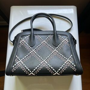 kate spade Black Leather Satchel with Pink and White Woven Detail